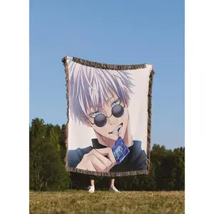 Jujutsu Kaisen Woven Blankets, JJK blanket, Gojo Gift for her, Satoru blanket, Gojo Satoru blanket, JJK Merch gift, Vintage Japanese anime Woven Blanket Woven Blanket