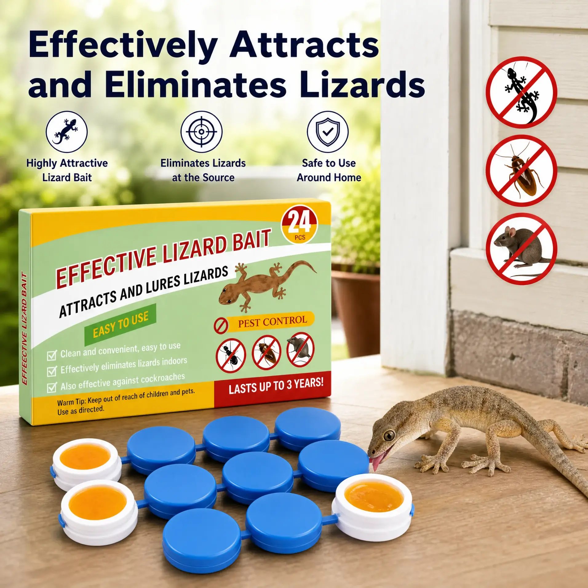 24-Pod Set Lizard Bait, Long-Lasting Attractant, Portable Size Independent Units for Home Indoor Pest Control (Home Care Supplies for Moth, Mold & Damp Proofing)