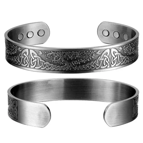 Vintage Ethnic Pattern Tree of Life Magnetic Cuff Bangle, Trendy Stacking Bangles, Adjustable Copper Bracelet for Men, Jewelry Gift for Party, Daily Clothing Decor, Adjustable Fit Bangle, Copper Bangles, Stackable Bracelets