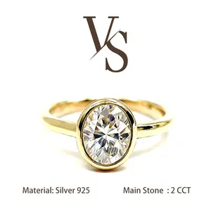 [Venus Jewelry] Synthetic Mossianite 2 CCT Oval Shape Bezel Design Solid Silver 925 Ring