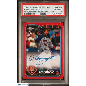 2024 Topps Chrome Update Autographs Ronny Mauricio #ACRM Red Refractor /5 PSA 10