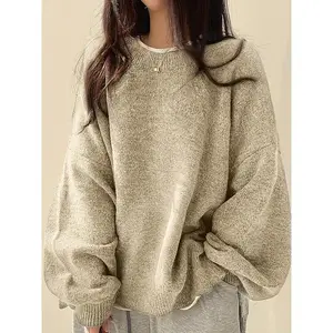 Plus Size Casual Fashion Sweater Pullover, Stylish Oversized Knitwear for Women, Comfortable Long Sleeve Top for Fall & Winter Seasons, Clothes