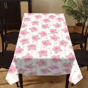 Cute Pig Head Tablecloth, Floral Theme, Rectangular Polyester Fabric, Home Decor, Restaurant, Office, Kitchen, Picnic, Gift