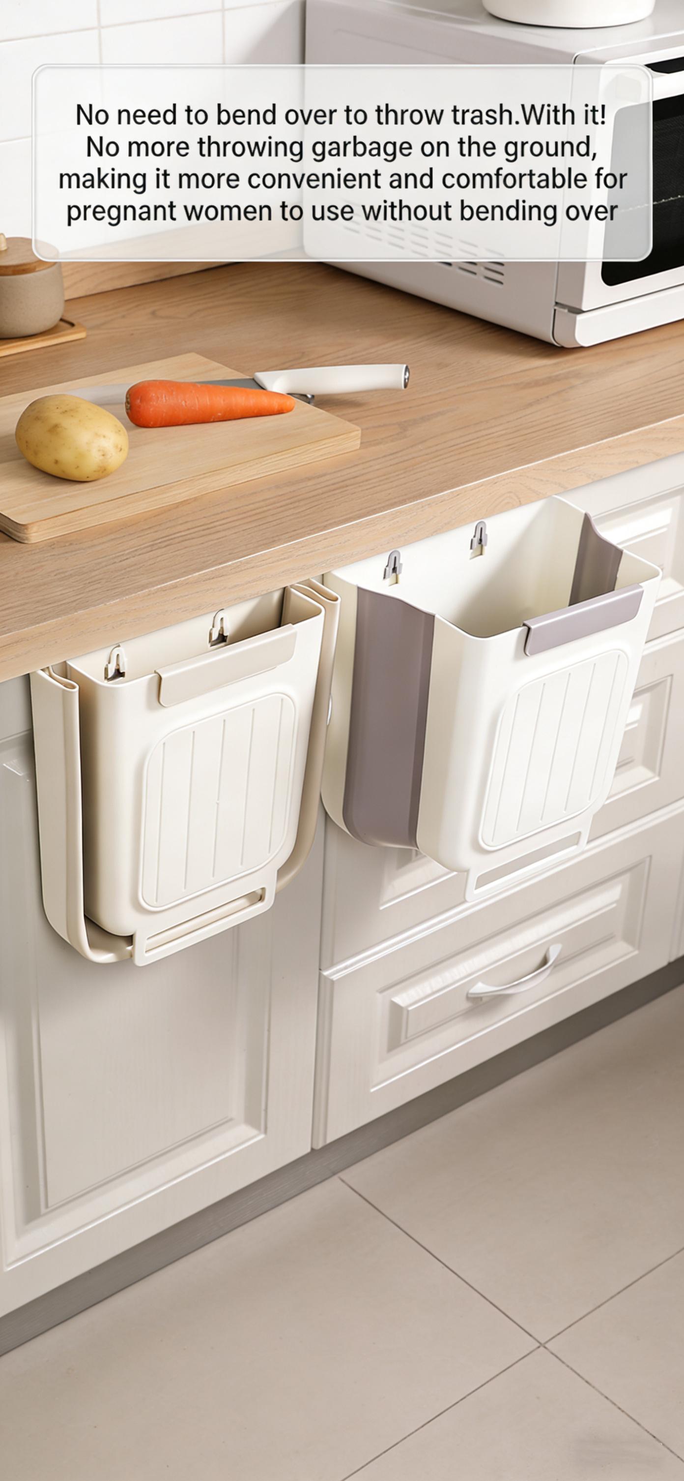 Foldable Kitchen Trash Can, Hanging Cabinet Door Garbage Bin, No Bending Over, Space Saving Wall Mounted Rubbish Bin for Kitchen, Bathroom,Foldable Design for Easy Storage, Durable Plastic Waste Container for Food Scraps, Household Organizer