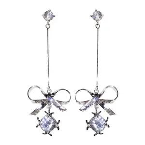 FlashyStudioNYC Crystal Ball Drop Earrings Dangle Earrings Bowtie Female Earrings Elegant Casual Retro Baroqu
