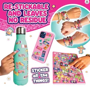 Wearable & Shareable Handmade DIY Sticker kit Toy Bracelet | Includes 80 Mini Stickers | 2 Mystery Reveal Sticker Rolls | Assorted Styles | Over 1000 Sticker Designs Girls gift