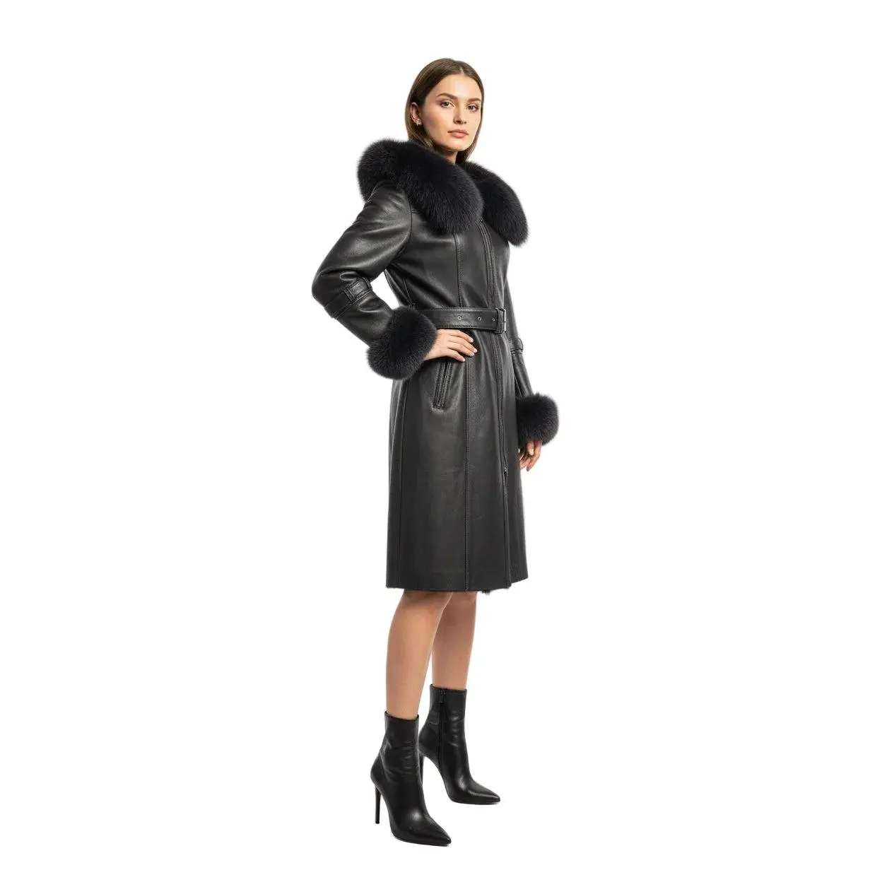DODICI Women's Sheepskin Shearling coat with Fox Trim