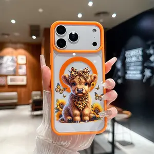 Butterfly Sunflower Cow Highland Pattern Magnetic MagSafe Phone Case for iPhone 17 Air/16 Pro Max 15 Pro 14 13 12 11 Plus Shockproof Slim Protective Cover Casing