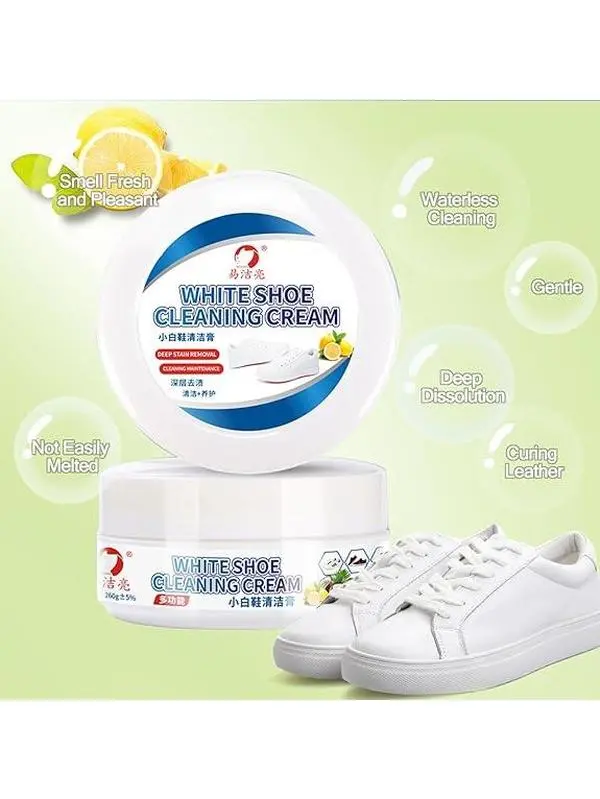 White Leather Shoe Cleaner Cream - Multi-Purpose, Rinse-Free, Gentle & Safe, Deep Stain Removal, 1PC with Sponge, Household Footwear Cleaner