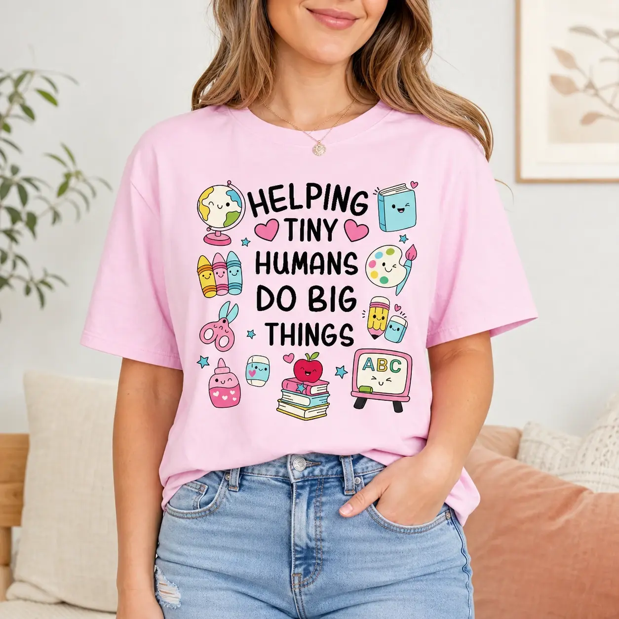 Preschool Teacher Helping Tiny Humans Do Big Things Shirt, Cute Classroom Supplies T-Shirt, Back to School Pre-K Educator Tee, Preschool Teacher Gift - DPCLICK