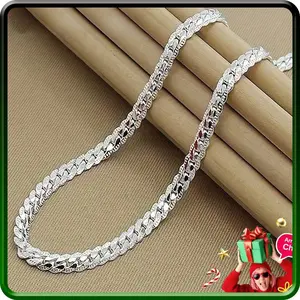 50cm Nice Silver Plated Full Sideways ChainNecklace For Women Men Fashion SetsWedding Gift Solid Cuban Link chain cross necklace initialnecklace men's jewelry cuban link chain vintage jewelry vintage jewelry chains for men name necklace