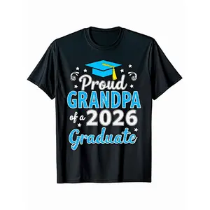 Proud Grandpa of a Class of 2026 Graduate Senior 2026 T-Shirt| Casual, Loose Fit, Crew Neck, Slight Stretch Fabric, Festive Costume with Slogan, Perfect for Spring, Valentine'S Day, St Patrick'S Day, Graduation Season, Easter