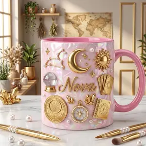 [Custom Name] Personalized Witchy Mug Custom Name Tarot Mug Celestial Gift Moon Sun Crystal Ball Mug Spiritual Gift Astrology Lover Coffee Cup 2D Print 3D Effect 2D print 3D Effect