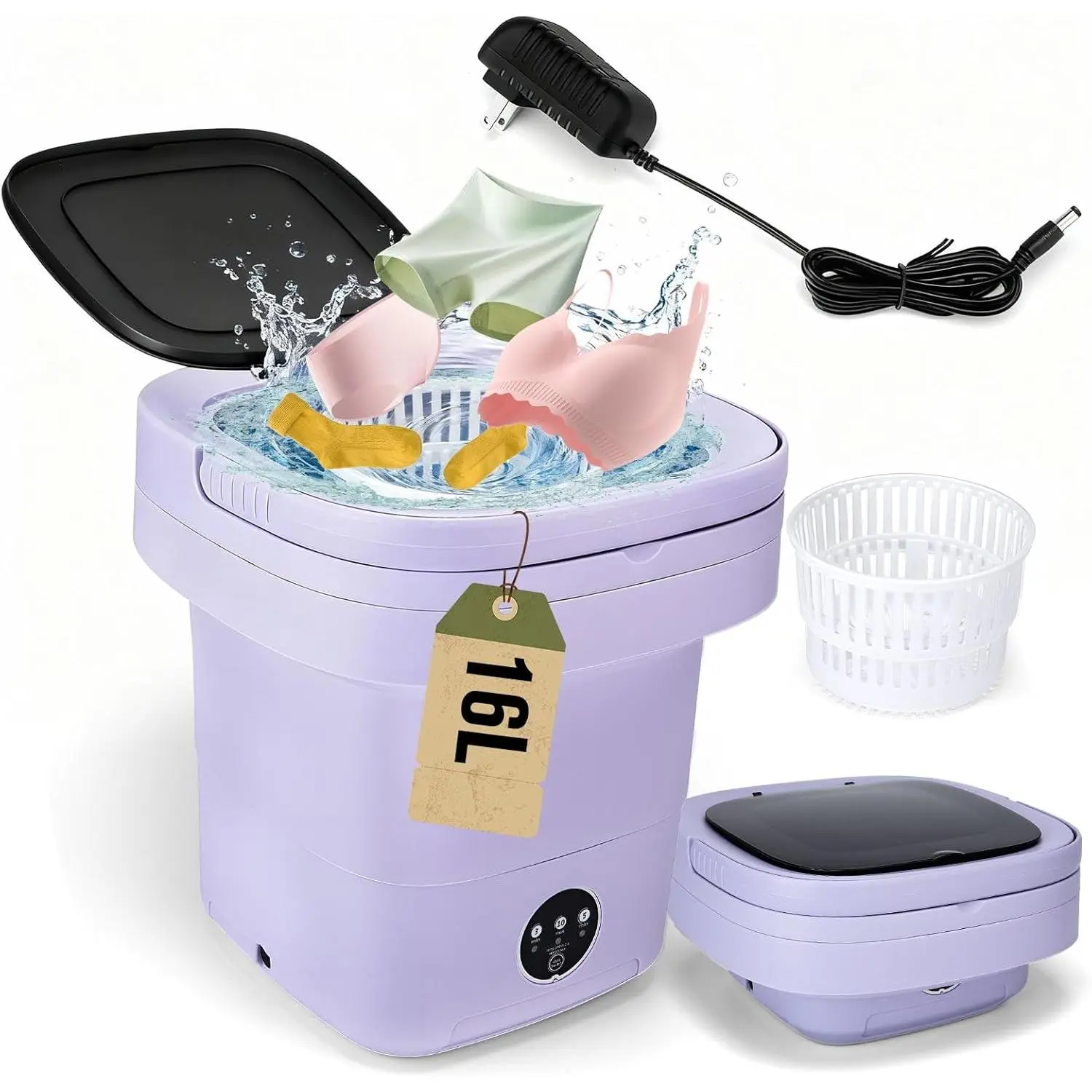 16L Durable Automatic Washing Machine - Portable Foldable Small Washing Machine with 3 Cleaning Modes, Spin Dryer Basket for Underwear, Baby Clothes, Dorm Use, Small Washing Machines