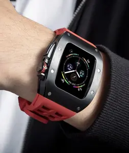 Red 45mm Luxury Silicone Band & Cover Case for Apple Watch Series 7/8 Durable Protective