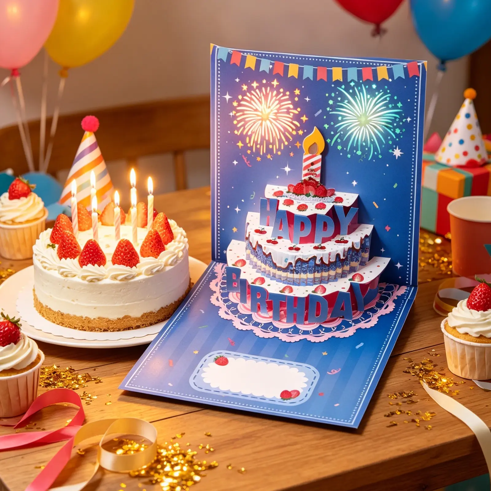 3D Pop Up Musical Happy Birthday Greeting Card with Blowable LED Candle - Office Stationery, Milestone Gift for All Ages (1-100) - Back to School & Father's Day Use