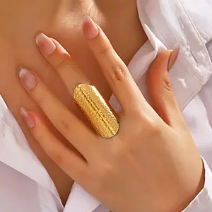 RINGLUX - Stainless Steel Exaggerated Wide Face Rings for Women Men Minimalist Long Curved Surface Geometric Open Rings Jewelry Gift
