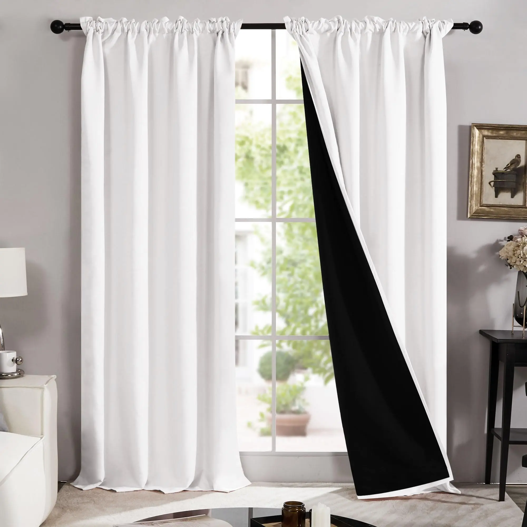 Deconovo Total Blackout Curtains, Rod Pocket Thermal Insulated Drapes for Bedroom, 2 Panels, 100% Light Blocking, Energy Saving Curtains, Pure White, W52 x L95