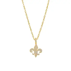 Golden Fleur De Lis Pendant Necklace for Women Men, Crystal Charm Chain, Elegant Minimalist Statement Jewelry for Daily Wear Party Anniversary Gift