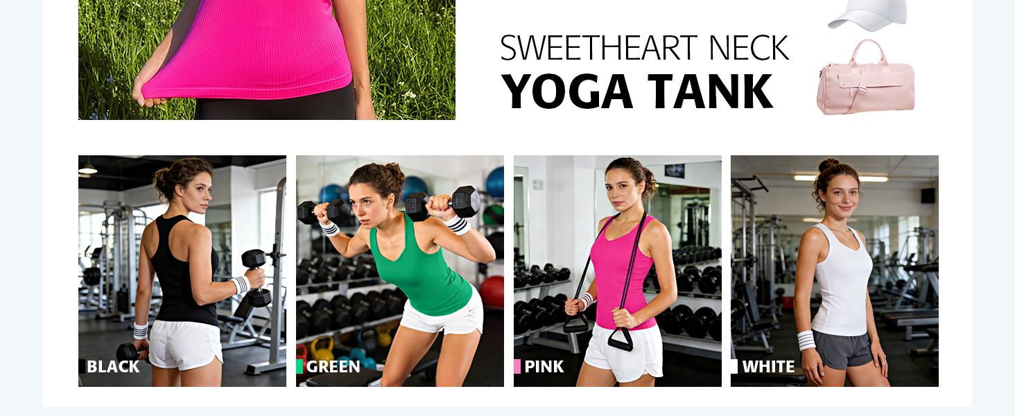 ATTRACO One Piece Built-in Bra Ribbed Sweetheart Neck Seamless Sleeveless Workout Tank Top Basic Slim Fit Tummy Control Tank Casual Top