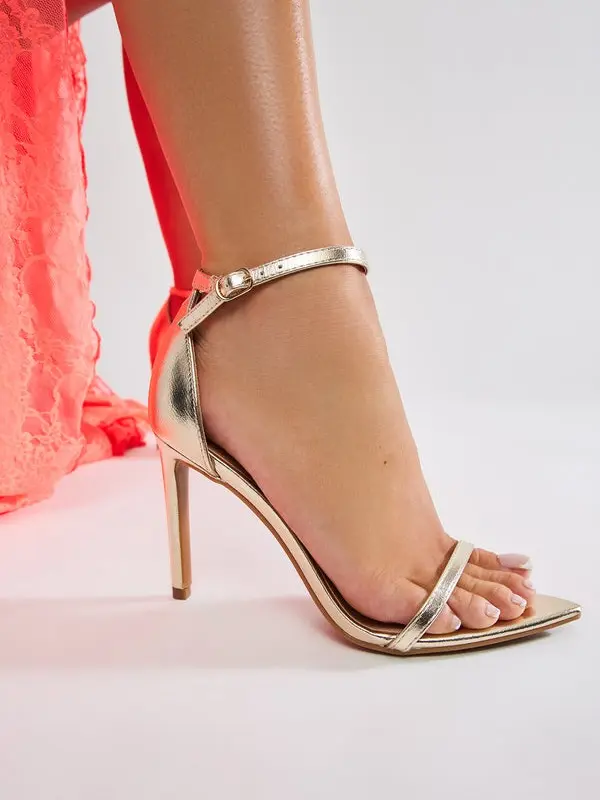 Women I Don't Wanna Know Ultra High Heel Sandals Pointed Toe Gold  Walking Shoes Summer Footwear