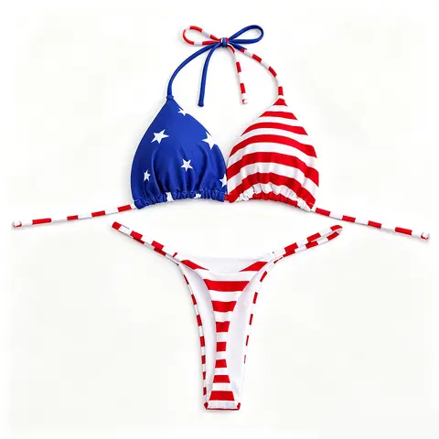 Women's 2-Piece Mini Halter Neck String Bikini Set - Cheeky Multicoloured Sports & Outdoor Swimwear, Female Clothing