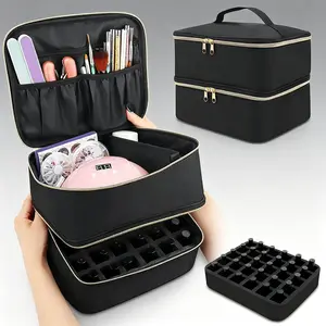 Double Layer 30 Compartment Nail Polish Organizer Bag, Makeup Storage Bag, Travel Essential for Girls, Large Capacity Anti-Dust Portable Storage