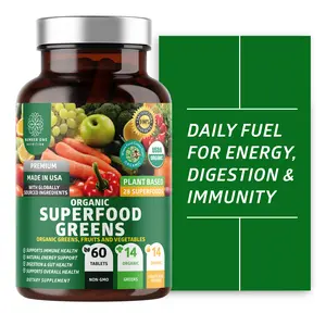 Number One Nutrition USDA Organic Superfood Greens 28 Ingredients Natural Capsules with Alfalfa Beet Root Ginger for Energy Immunity 60 Tablets - Healthy