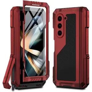 3 Layers Heavy Duty Metal Phone Case for Samsung Z Fold 6 5 4 Shockproof Aluminium Silicone Cover with Stand Screen Soft Film Cellphone Protector Military Grade Protection