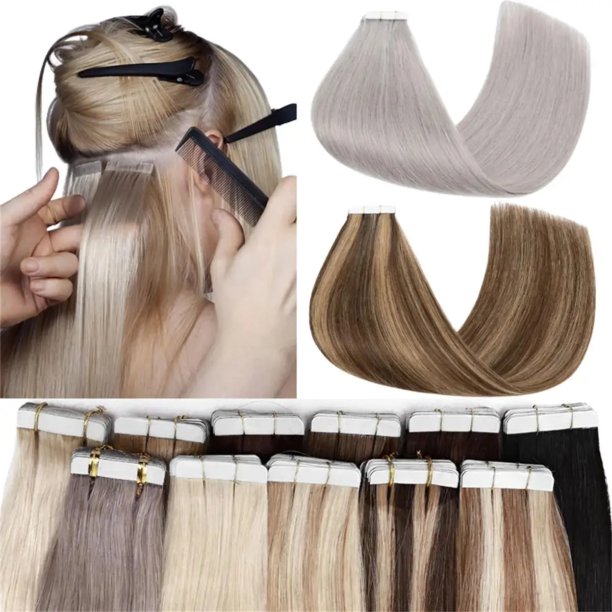 MY-LADY New Upgrade 20pcs/Pack Tape-In Straight Hair Extensions, Premium Natural Looking Remy Human Hair Extensions for Women, Natural Looking Hair