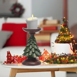 Christmas Tree Candle Holder, Resin Candle Stand for Pillar Candles, Vintage Candle Stick Holders Decorative Candlestick Holder for Xmas Table Centerpieces Wedding Christmas Decoration