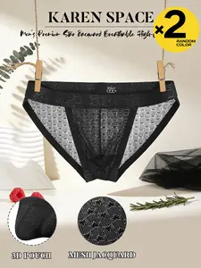 Random colors 2, 3, 4 pieces in a set. Men's lace triangle pants. New style underwear. Breathable, thin. Does not bunch up. Low waist, sporty, slim-fitting underwear. Fine holes in the underwear. Pure color, simple design. Men's underwear. Large size.