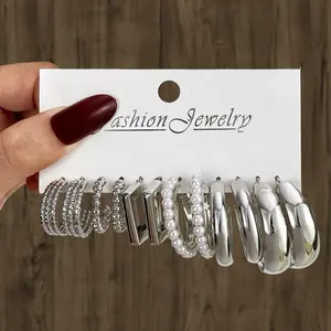 Set Simple Style Geometric Plating Alloy Hoop Earrings Ear Studs