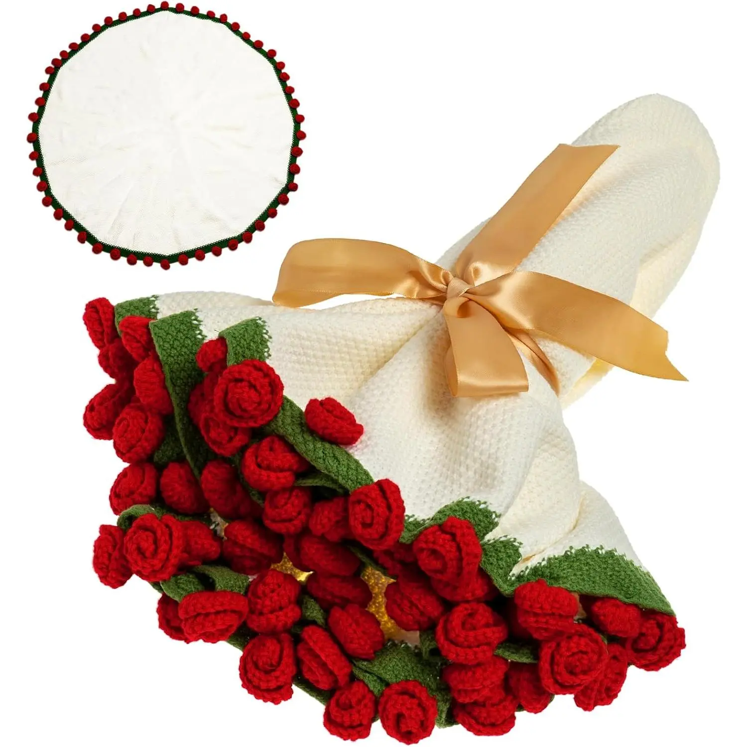 43'' Crochet  Rose Bouquet Blanket Finished -  Knitted Throw Blanket -  Decor Ideal  for Mom - Mother's Day Birthday Valentine's Day