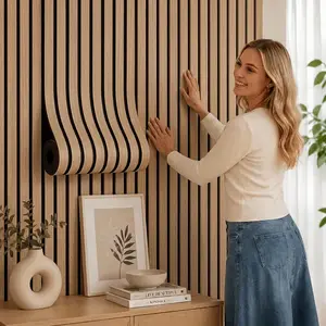 Flat stripes 3D wood grain grille self-adhesive wall panel, easy to cut and paste, with a wood grain surface and matte finish, suitable for bedrooms, living rooms, ceilings, TV feature walls, and wood wall decoration. self-adhesive wallpaper sticker