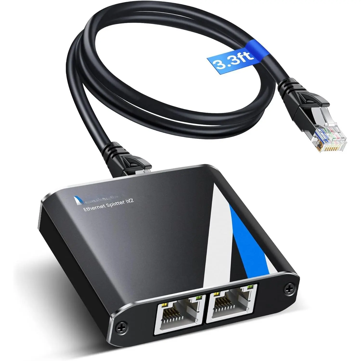 Gigabit Ethernet Splitter 1 to 2 High Speed 1000Mbps with 3.3ft LAN ,  1 in 2 Out Dual RJ45 Port Internet Splitter for Cat5/5e/6/7/8, Plug and Play, 2 Devices Simultaneously Networking
