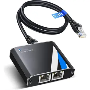 Gigabit Ethernet Splitter 1 to 2 High Speed 1000Mbps with 3.3ft LAN ,  1 in 2 Out Dual RJ45 Port Internet Splitter for Cat5/5e/6/7/8, Plug and Play, 2 Devices Simultaneously Networking