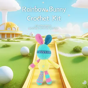 Beginner Crochet Kit - Rainbow Rabbit Design - Step-by-Step Video Tutorials - Handmade Wool Knitting Material - Crochet Animal Kit for Adults