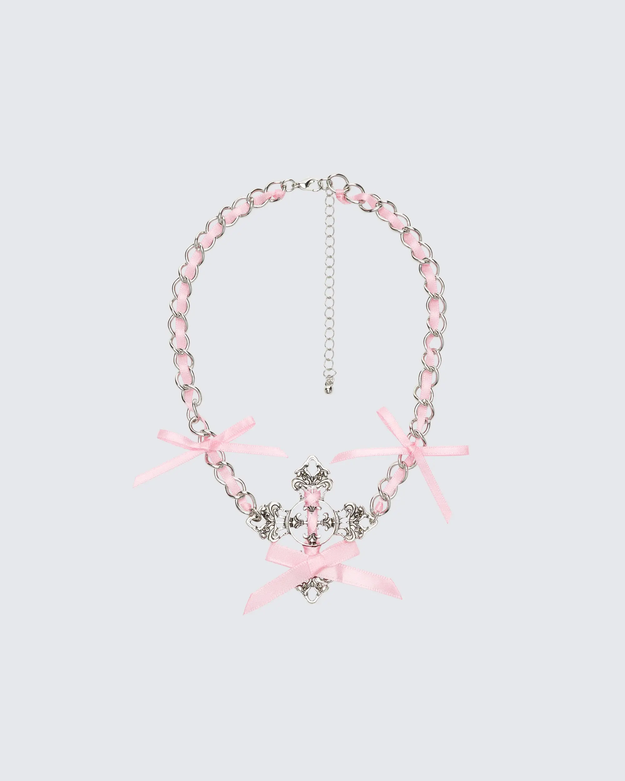 Dareena Silver Ribboned Cross Necklace