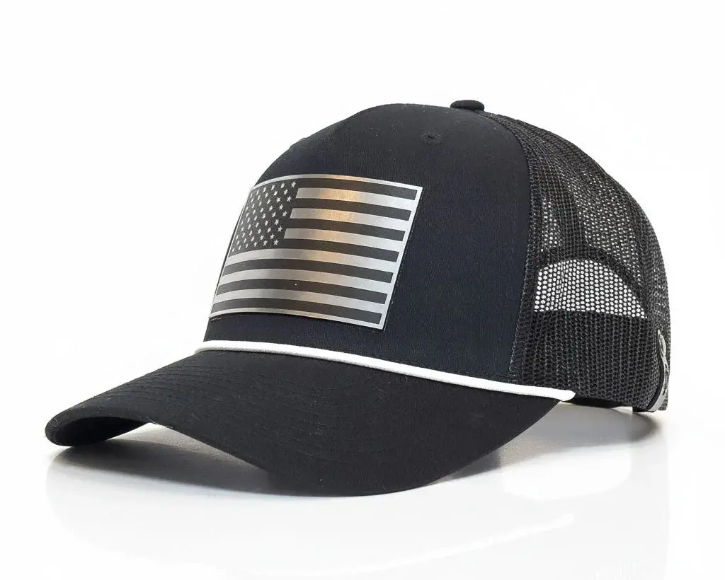 USA CHROME FLAG 5-Panel Curved Rope Hat, Richardson 112 Black
