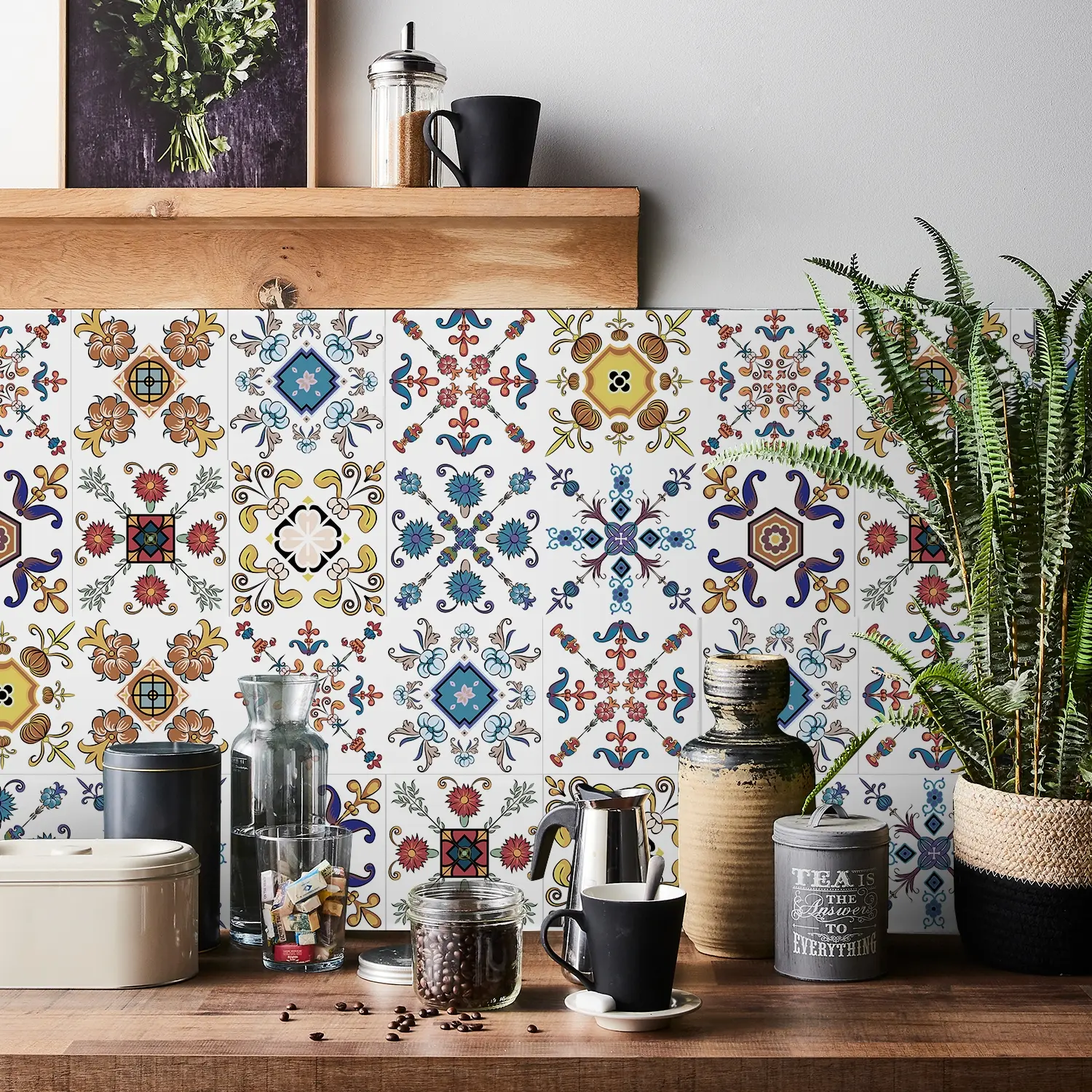 24-Piece Peel-And-Stick Wallpaper, European Vintage Floral Pattern, PVC Waterproof & Heat Resistant, Kitchen, Bathroom & Living Room Decoration