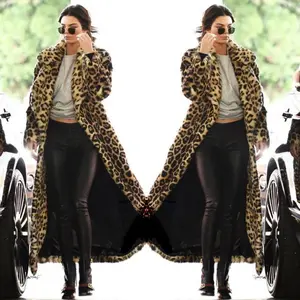 Women's 2024 Autumn Winter New Leopard Print Thick Warm Plus Size Hooded Long Faux Fur Coat