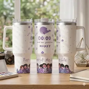 Kpop Inspired Arirang 40oz Tumbler With Handle, Korean Music Fan Gift, Insulated Coffee Cup, Cute Purple Aesthetic Travel Mug