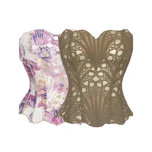 Women's Random Pattern Lace-Up Shapewear Tube Top, Elegant Contrast Lace Corset Top, Tummy Control Shaper, Stylish Body Shaping for Women Womenswear Compression Lilac Chic Geometric