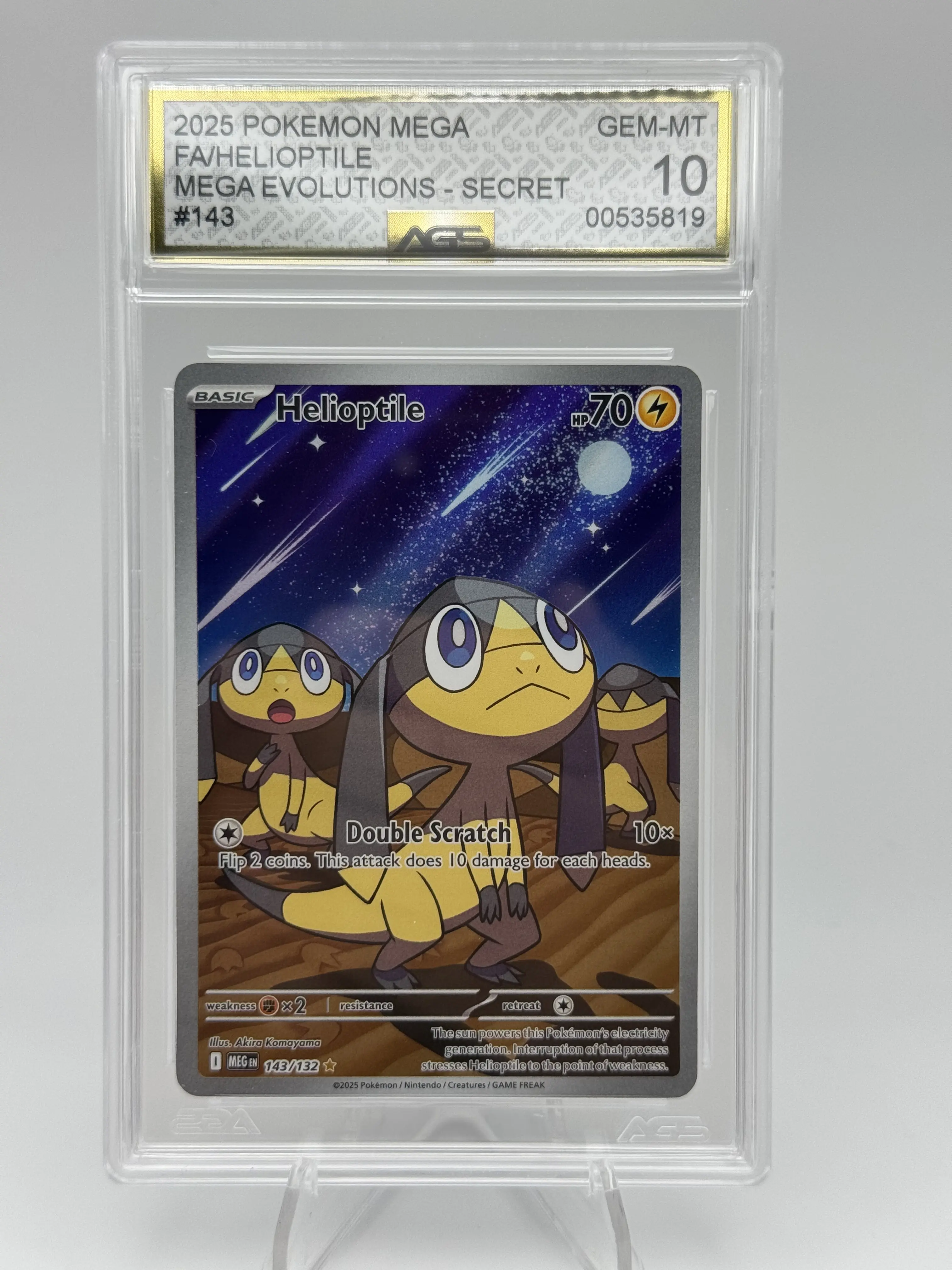 Graded AGS 10 Helioptile 2025 Mega Evolutions 143 Holographic Pokemon Card