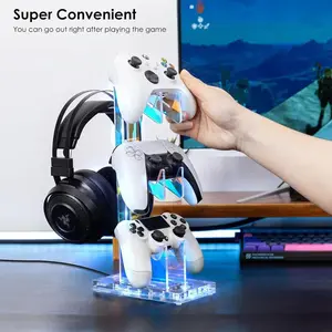 RGB Gaming Headphone Stand, Gaming Controller Display Stand with 2 USB Ports, Non-slip Rubber Base Headset Holder, Headphone Hanger, Console Accessories