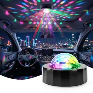 Car Disco Ball Light with 2 Modes (Sound Activated/Auto Flash) - Magnetic Base, Rechargeable Battery & USB Cable, Vehicle Party Lights for Interior Decor