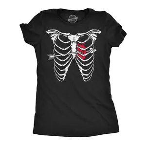 Womens Funny T Shirts Ribcage Arrow Heart Valentines Day Graphic Tee for Ladies Funny Womens T Shirts Cute Vintage Fashion Casual Ladies T-Shirt Gift Love Tops for Women Funny Sarcastic Top Women's Novelty Tees Black -
