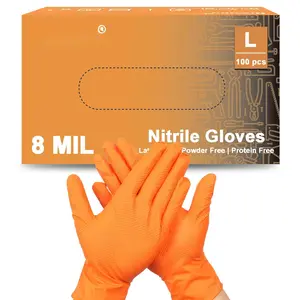 8 mil Heavy Duty Orange  Gloves 100 count  Texture Heavy Duty Industrial Glove,,Latex-Free,Durable Disposable Gloves for Mechanics,Automotive &  Handling (Large)