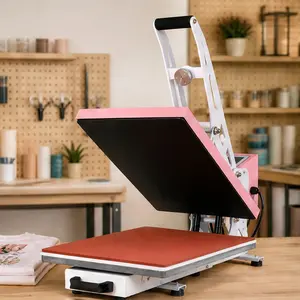 16x24 Inch Semi-Automatic Heat Press Machine with Auto Open Slide-Out Base Clamshell 2000W 110V Pink Black Aluminium for T-Shirt Transfer Craft DIY, Pink+Black Color Options, Aluminium Material, Product Dimensions: 15.75 W x 31.50 D x 16.00 H in